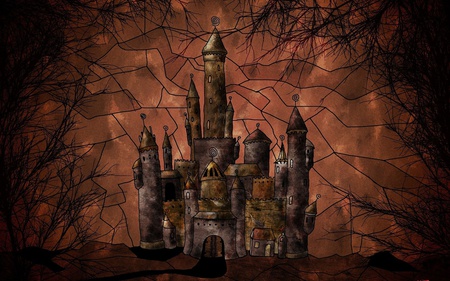 castle - black, gothic, dark, orange, castle