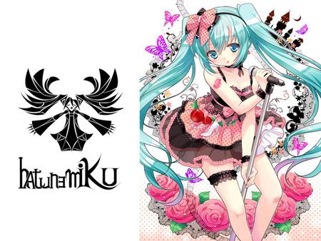 Hatsune Miku - pretty, pink, flowers, headphones, nice, program, hot, thighhighs, beauty, virtual, butterfly, cute, aqua eyes, song, sexy, vocaloid, anime, blue, twintail, dress, hatsune miku, microphone, music, aqua, symbol, red, idol, skirt, beautiful, singer, girl, cool, black, miku, awesome, diva, rose, aqua hair, hatsune, vocaloids, headset