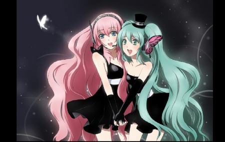 magnet - luka, aqua, black, magnet, butterfly, top hat, pink, miku, cute