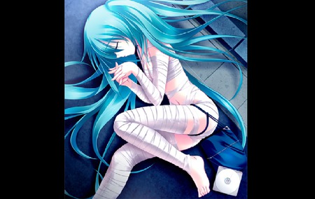 mummy miku? - aqua, cd, blue, bandages, disk, miku, purse