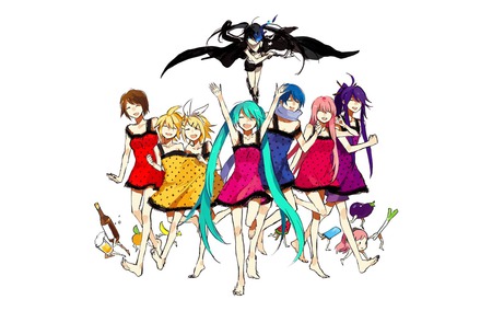 a littel help from my friend coffee - luka, aqua, gakupo, funny, shooter, kaito, yello, len, rin, pink, purpel, red, blue, miku