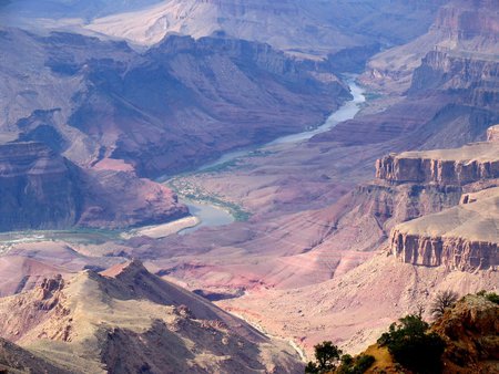 Colorado River - river, hazy, layers, mountains, rocks