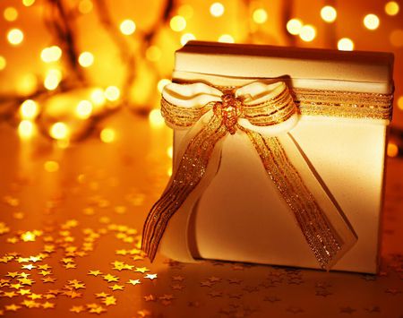 Golden gift - ball, balls, photography, garland, gold, holidays, lovely, stars, christmas, new year, cute, candles, decorations, gift, golden