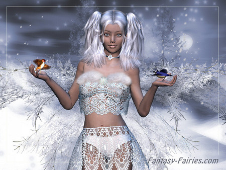 snow fairy - white, fairy, fantasy, snow