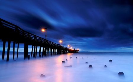 The blue hour - clouds, rain, winter, night, sea