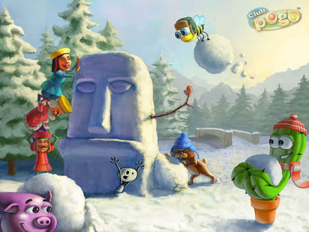 tikisnowman - pig, snow, tiki, cactus, man, pink