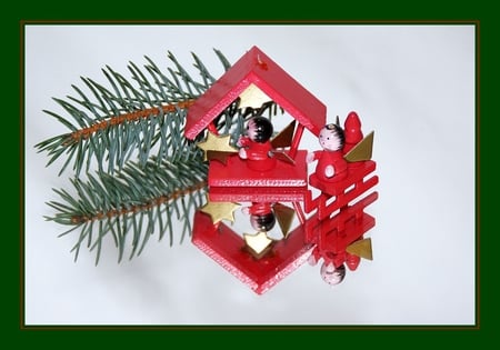 Christmas Dolls Reflection - christmas dolls, reflection, red, pine, mirror, beautiful, dolls cabin, still life