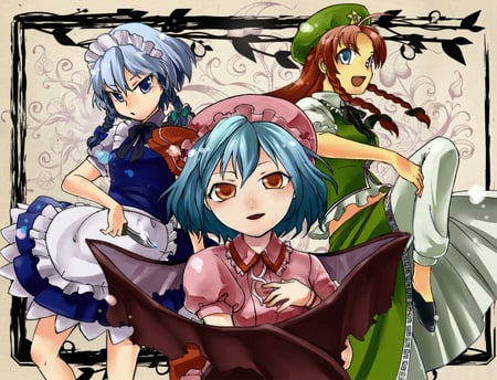 Touhou Remilia and Friends - sakuya izayoi, remilia scarlet, touhou, hong meiling, vampire