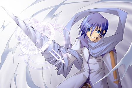 kaito - kaito, vociloids, clouds, blue, wepon