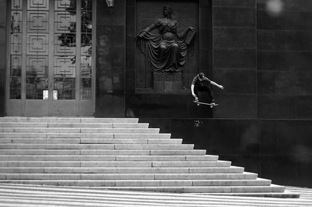 high skateboard jump - black and white, stairs, picture, skateboard