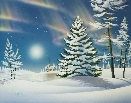 Winter aurora - christmas, aurora, winter, holiday, snow, tree