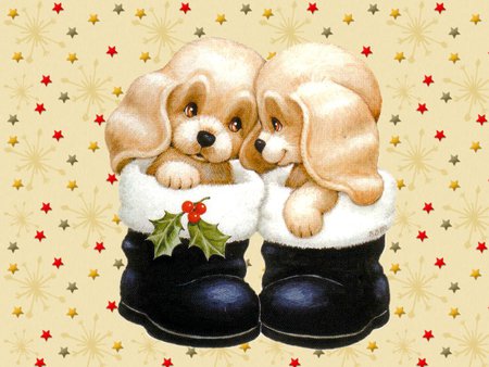 Sweet christmas puppies in boots - puppy, collage, morehead, dog, holiday, boots, christmas