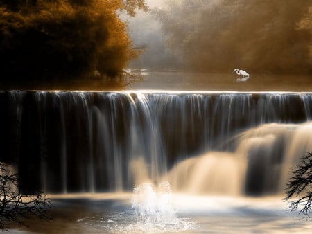 Beautiful autum waterfall - water, autum, color of autum, waterfall