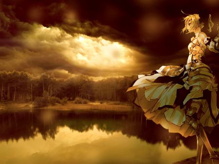 Amazing anime girl - clouds, anime, amazing, lights, girl, art