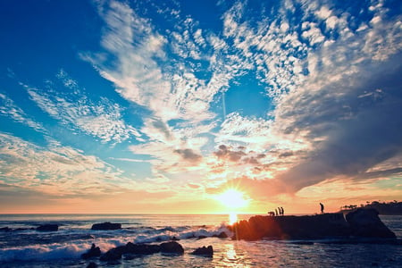 Under The Blue Sky - clouds, blue, amazing, beautiful, photography, ocean, sunset, nature, waves, sun, sky