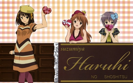 The Melancholy of Haruhi Suzumiya - yuki, haruhi suzumiya, chocolate, suzumiya, haruhi, mikuru