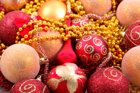 Christmas decorations - new year, candles, photography, ball, lovely, gold, garland, christmas, balls, holidays, red, decorations, golden, cute