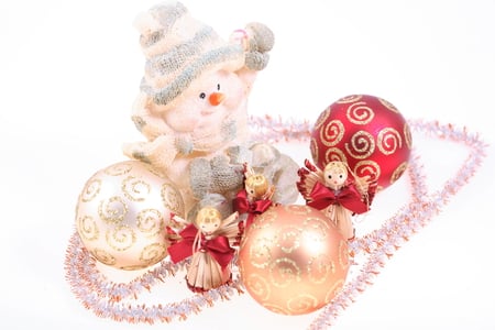 Merry Christmas! - snowman, new year, candles, photography, ball, lovely, garland, gold, christmas, balls, holidays, red, decorations, golden, cute