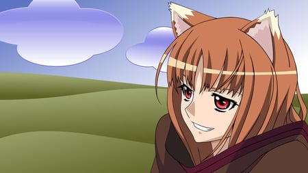 Spice and Wolf - wolf, horo, wolfgirl, wolf girl, spice and wolf, field, holo