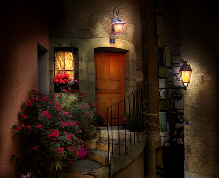 Beautiful House - flowers, house, beautiful, light