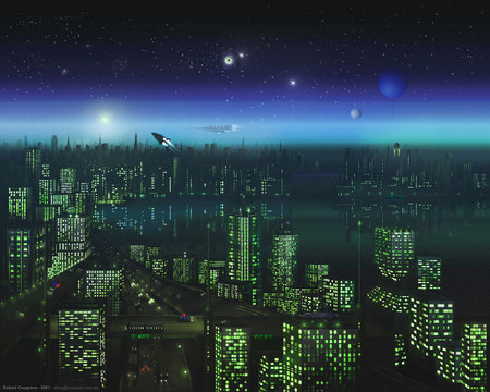 Alien-Night - alien, city, green, sci-fi