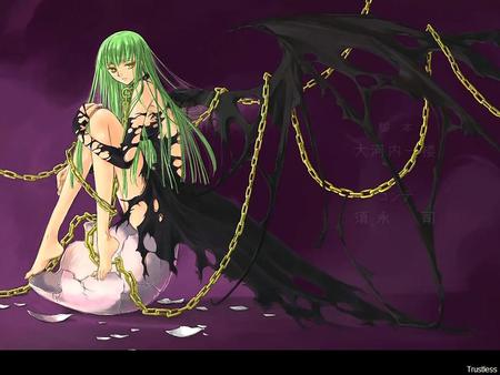 Goth CC - goth, black, anime, chains, purple, wings, girl