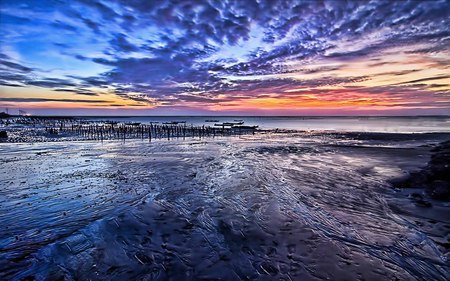 Darkness - colorful, lake, sunset, sky