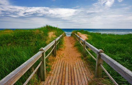 beach - nice, beach, sky, ocean, water, nature, cool, beautiful, clouds, sea, sand, grass