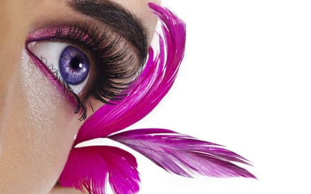 eyesee - purple, pretty, feathers, female, pink, eyes, model, makeup