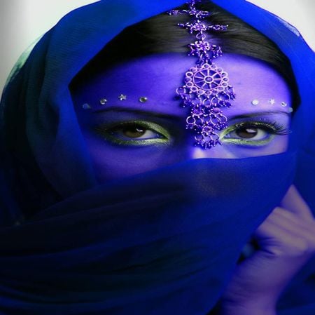 Female avatar - paint, face, veil, female, deep blue, model, avatar