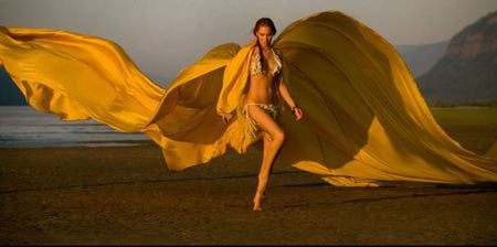 Beautiful  and wild - windy, female, wild, modeling, golden, wind, outfit, gold