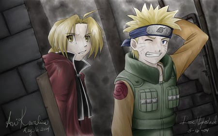 Ed and Naruto - anime, boys, outside, dark