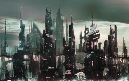 Old School City - house, metal, city, dark, sky