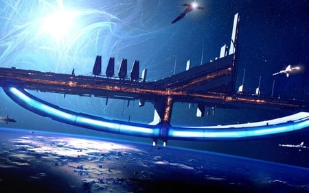 SS - S - galaxy, dark, blue, ships, space, planet