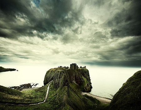 Isolated Castle, Cornwall UK - sea, cloudy sky, isolated, castle, medieval