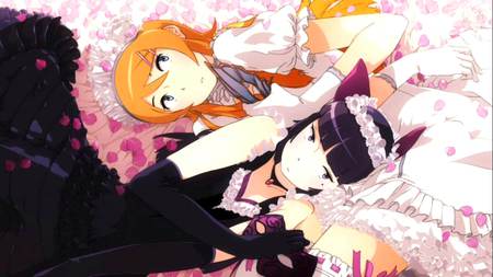 Kirino & Kuroneko - white n black, black n white, anime, neko, anime girl, kawaii, love it, dress, beaty, oranga hair, kuroneko, lolita, kirino, oreno imouto ga konna ni kawaii ga nai