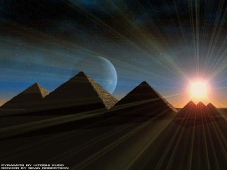 Pyramids - pyramids, sun, planet, sky