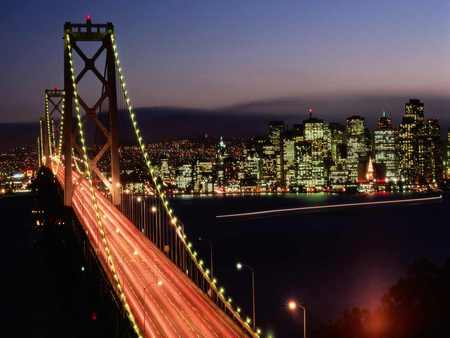 I left My Heart♥In San Francisco - san francisco, lights, dusk, bridge, bay