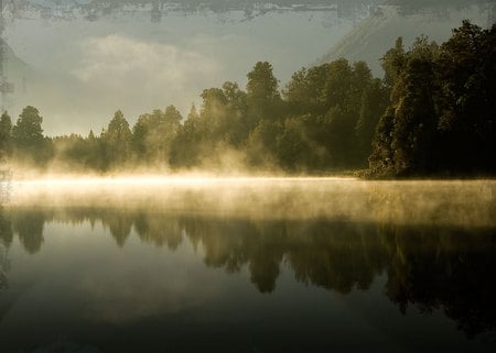 As Smooth as Glass, Bari Italy - lake, trees, reflection, water, nebula