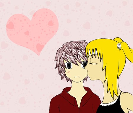 â™¥ Kiss â™¥ - love, guys, couple, girl, heart, lovely, littlemissgothic, hearts, kiss, boy, pink, anime, sweet, blonde, guy