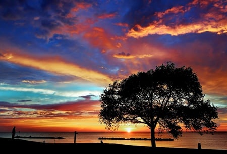 Beautiful sunset - sky, lake, sunset, colours