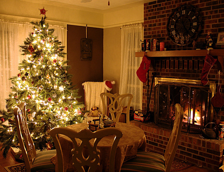 Warm & Cozy - christmas, christmas tree, fireplace, home