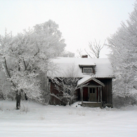 lonely house in snow