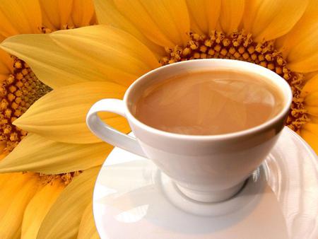 Coffee Time - coffee, drink, yellow, sunsunflower, saucer, cup, flower