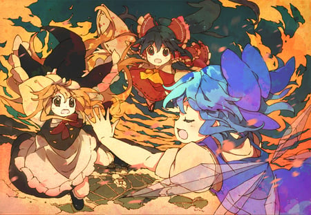 Touhou - touhou, cirno, priestess, reimu hakurei, witch, shrine maiden, fairy, miko, marisa kirisame