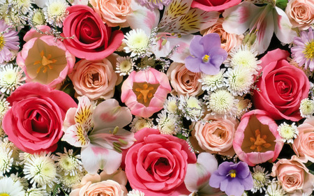 Beautiful - roses, tulips, bouquet, spring, alstromeria, pink, bunch, flowers, lilac