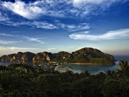 beautiful_shore - sky, lake, landscape, clouds, trees, nature, mountain, grass