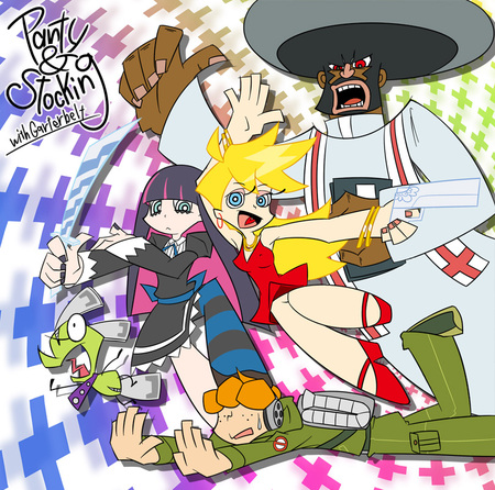 Panty and Stocking  - sword, stocking, panty, purple, blonde, anime, gun, afro, blue, long hair, hair, garterbelt