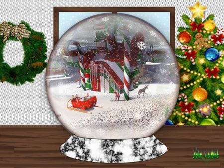 Christmas Snowglobe 001b - globe, snow, rudolph, tree, christmas, santa, ice, wreath, snowflake, icicle, decorations, xmas, reindeer, northpole, snowglobe, glass