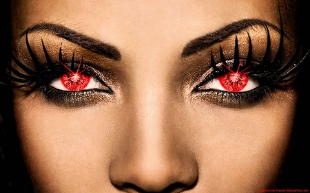 red eyes - woman, face, eyes, red